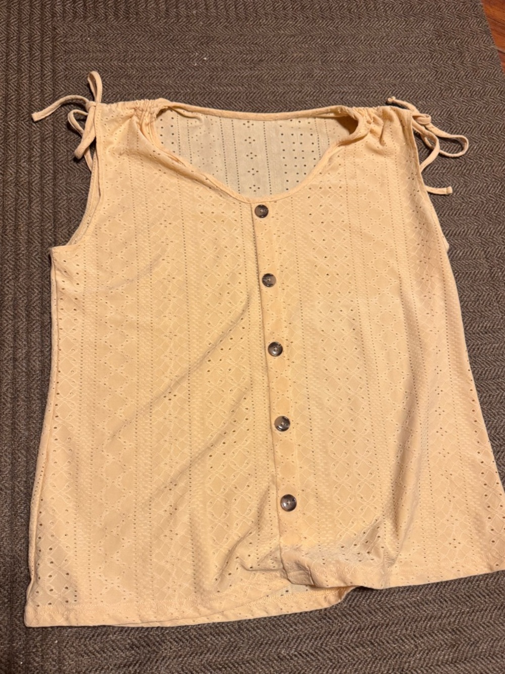 Tie-Shoulder Eyelet Button Front Tank Top - Cream